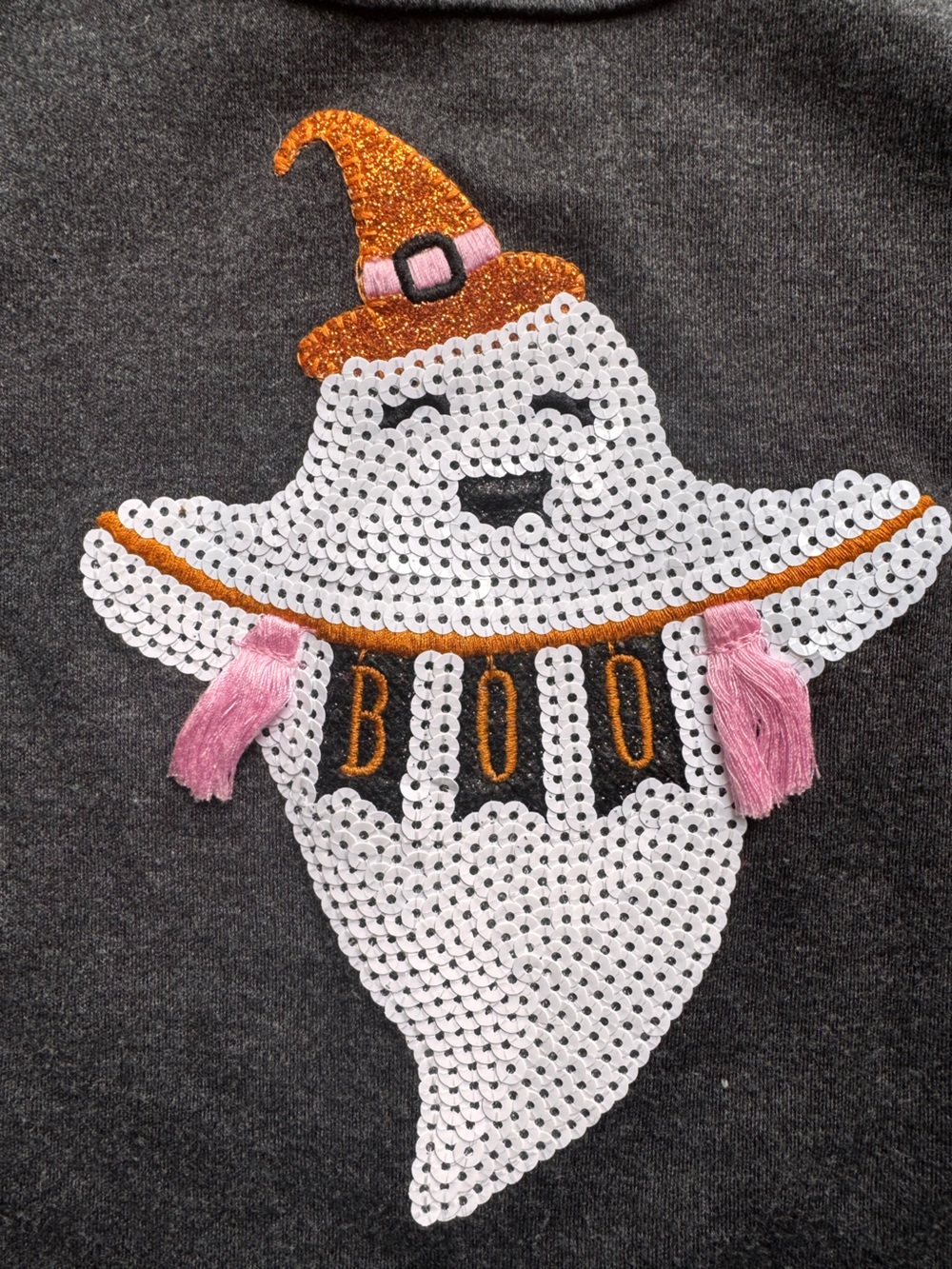 Mud Pie Girls Halloween Ghost Sequin Ruffle Top Gray Long Sleeve 2T-3T